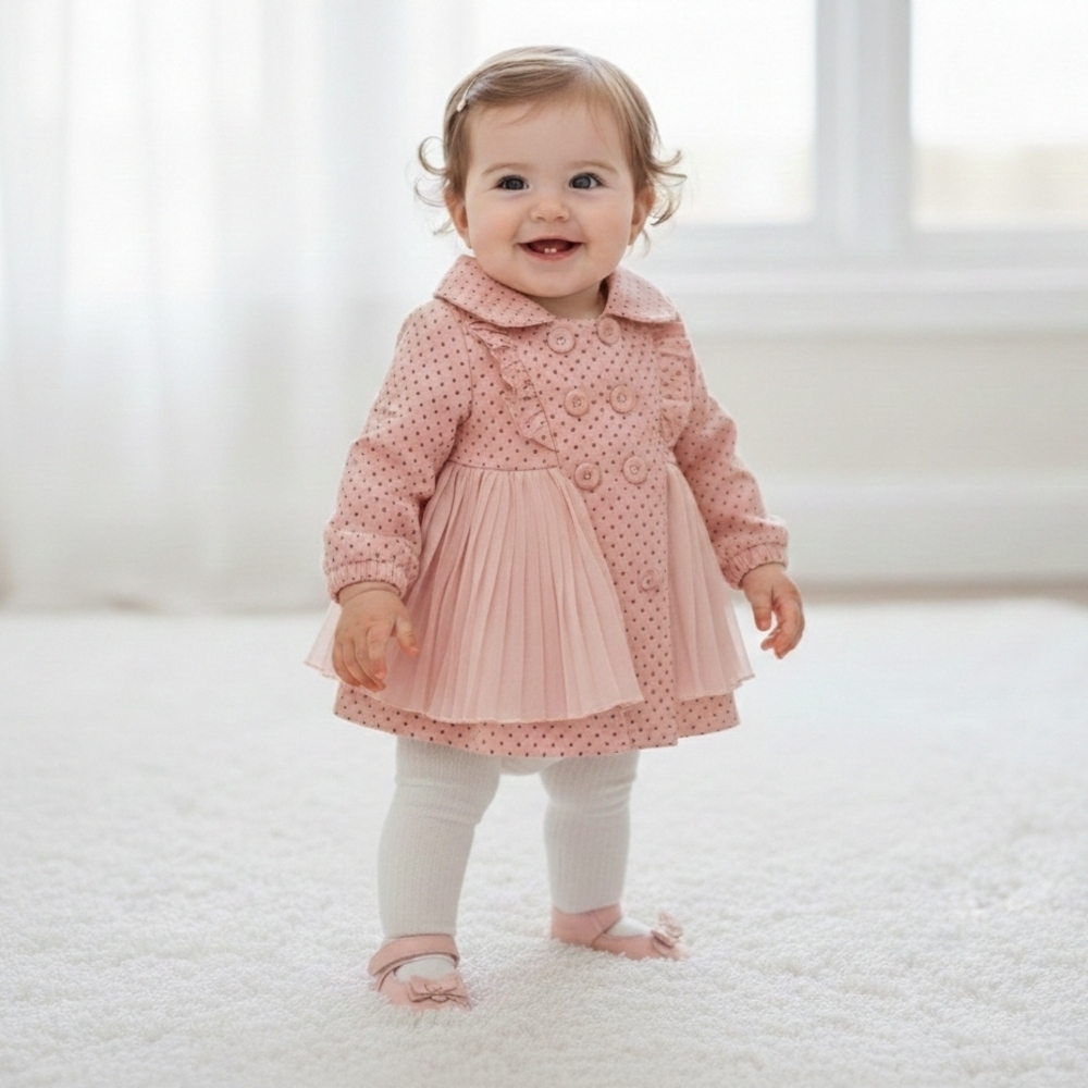BNWT Pink Polka Dot Pleated Dress 12M Easter Spring Occasion